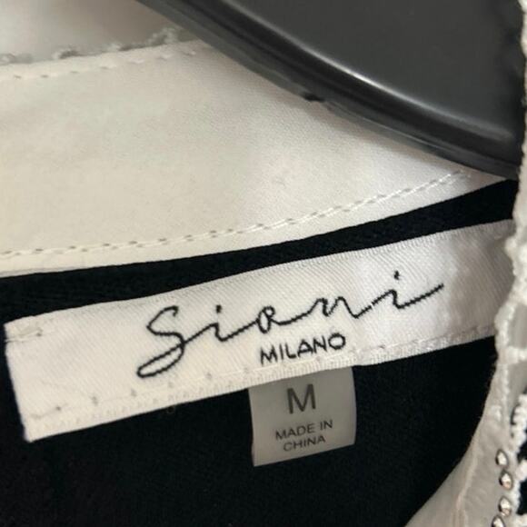 Siani Milano Black Lace Embellished Collared Sweater Size Medium Dainty Feminine - Picture 10 of 10